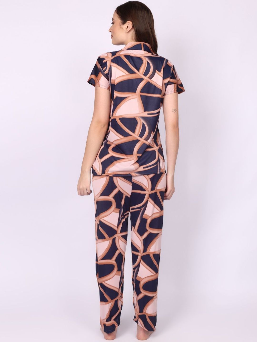 Women Satin Geomatric Print Printed Night suit