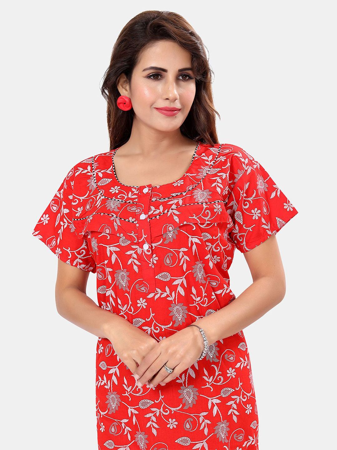 Floral Printed Cotton Maternity Maxi Nightdress