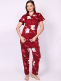 Be You Women Maroon Printed Night suit