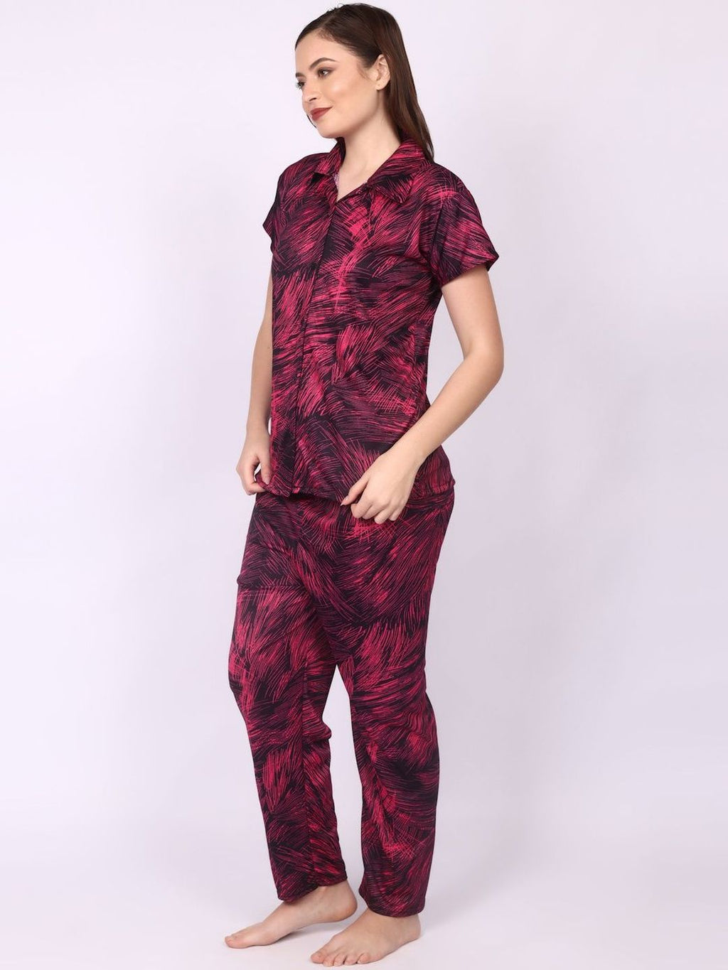 Women Abstract Printed Shirt & Pyjama Night suit