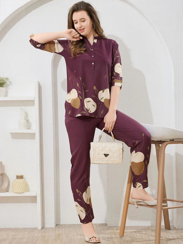 Women's Printed Mandarin Collar Tunic & Trouser Co-ord Set