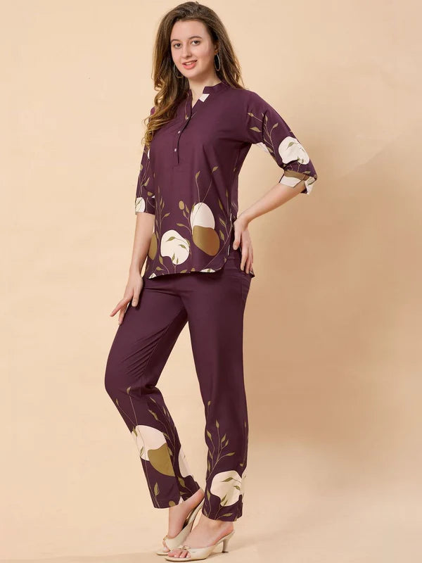 Women's Printed Mandarin Collar Tunic & Trouser Co-ord Set