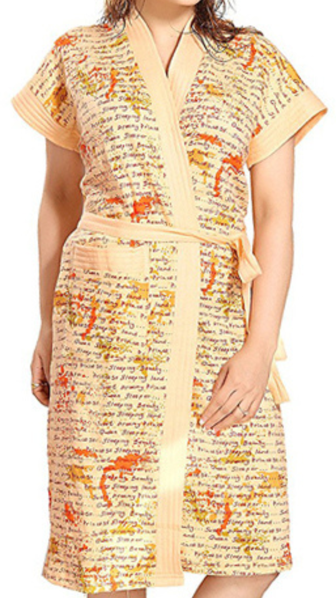 Terry Cotton Printed Half Sleeves Pack of 1 Bath Robe for Women