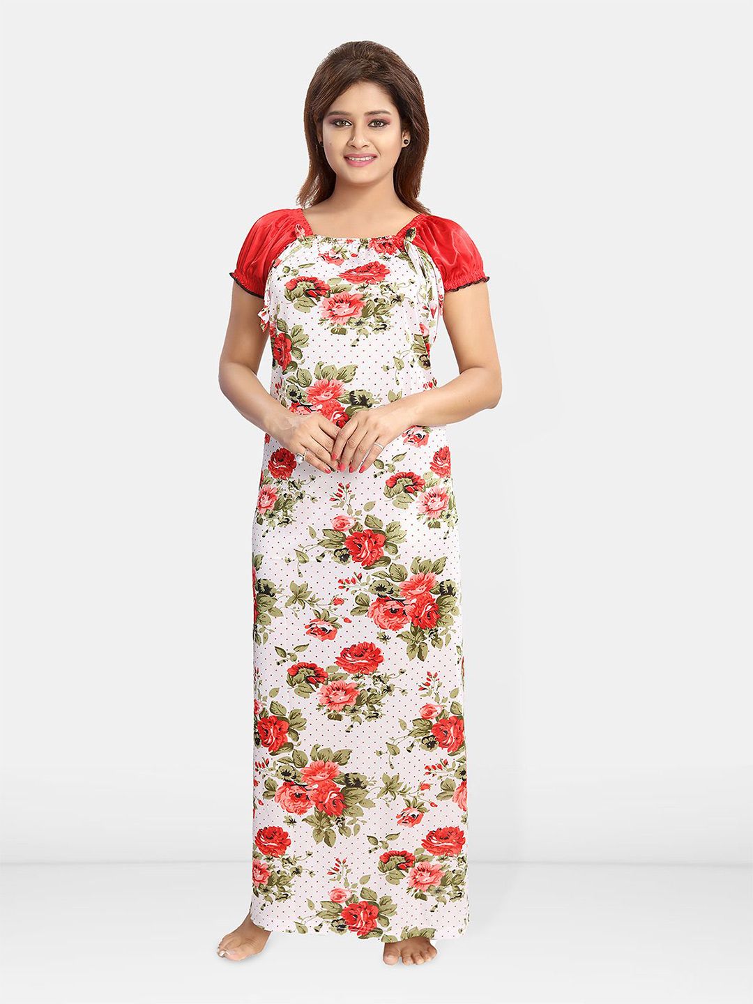 Be You Square Neck Floral Printed Satin Maxi Nightdress