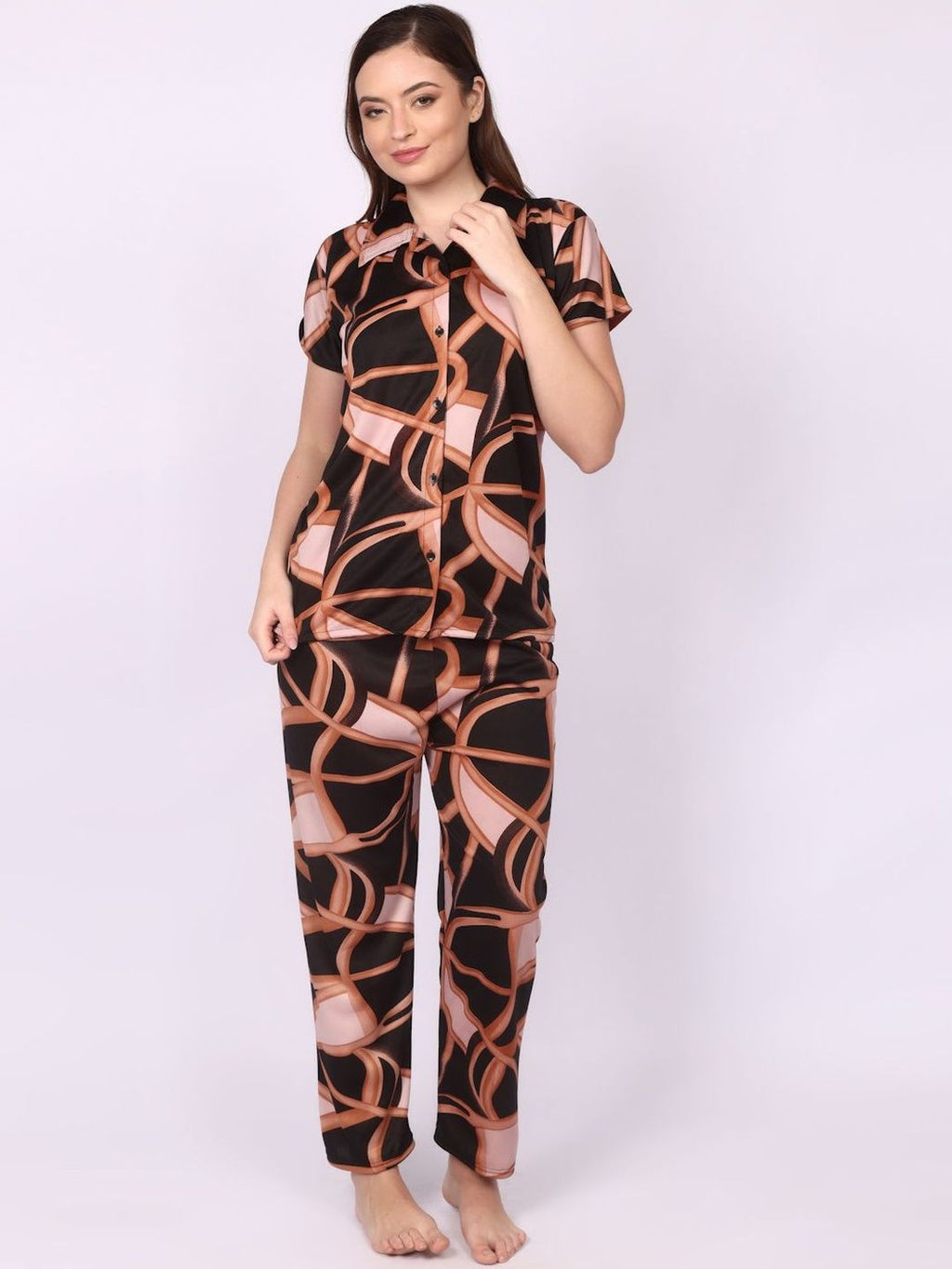 Be You Women Black Printed Night suit