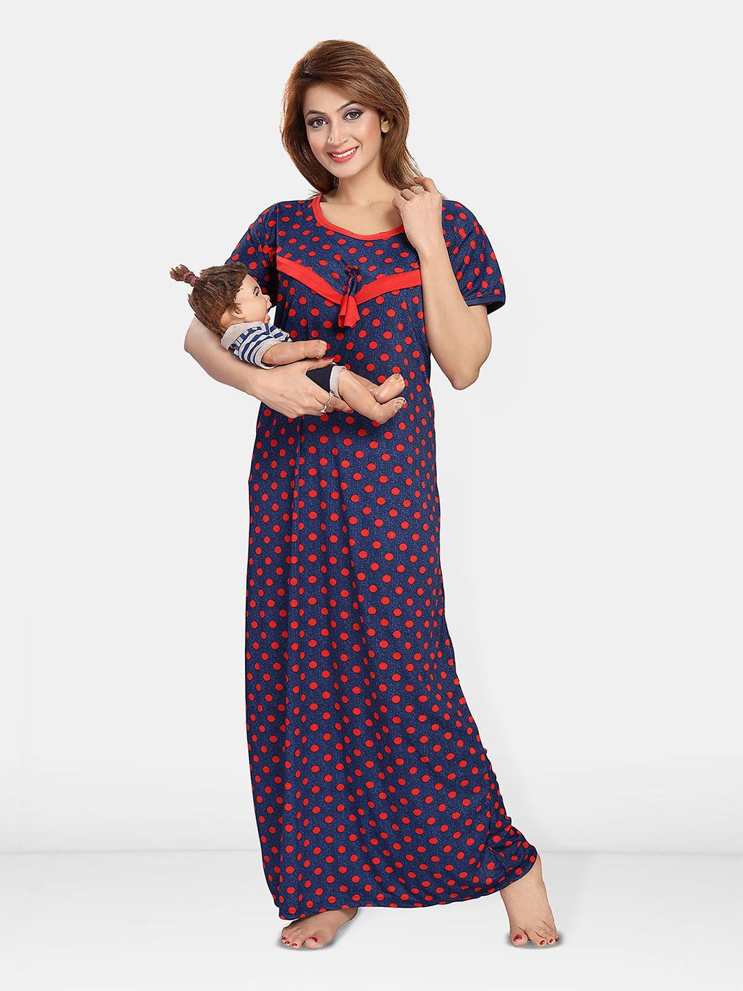 Be You Satin Polka Dots Printed Maxi Nightdress