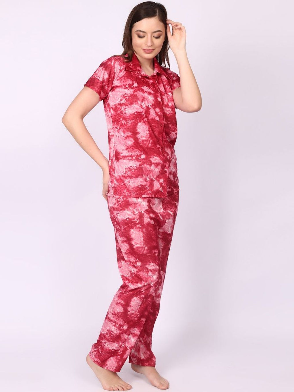 Women Tie-Dye Print Top & Pyjama Night Suit