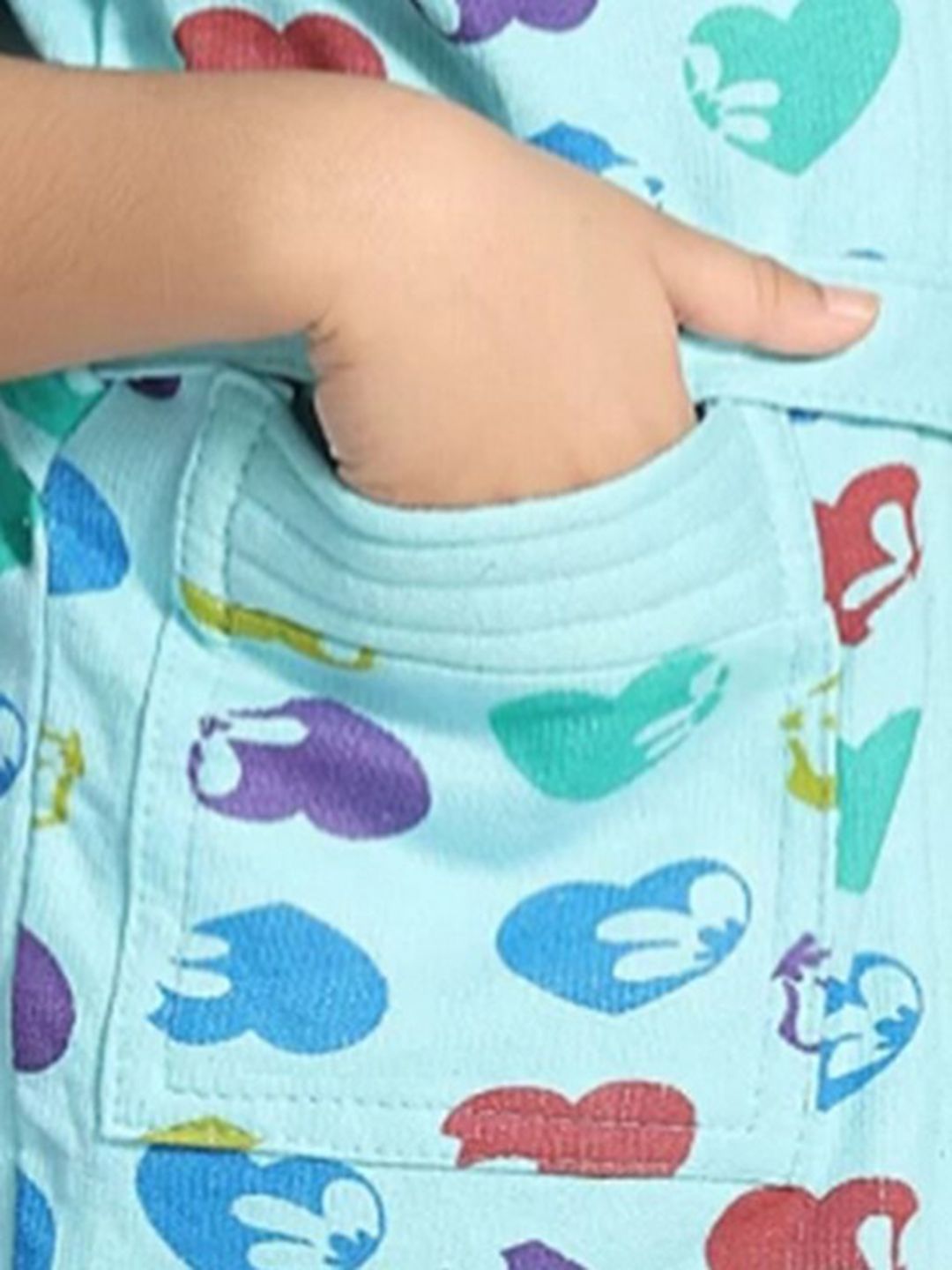 Hearts Blue Conversational Cotton Drawstring Knee Length Bath Robe