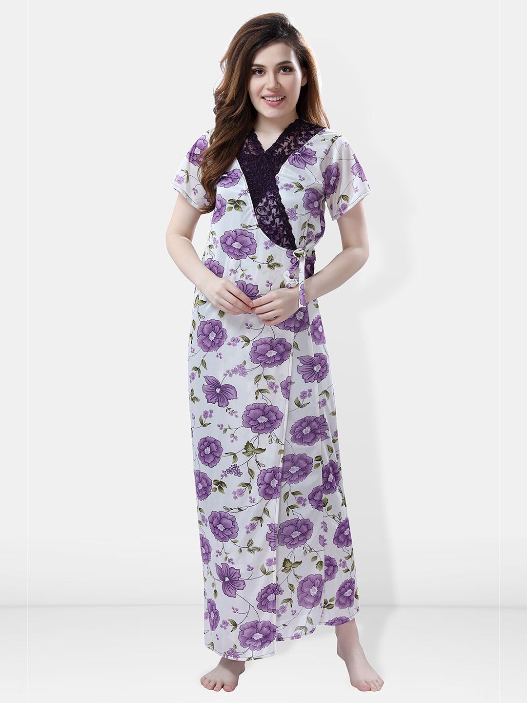 Be You Floral Printed Satin Maxi Wrap Nightdress