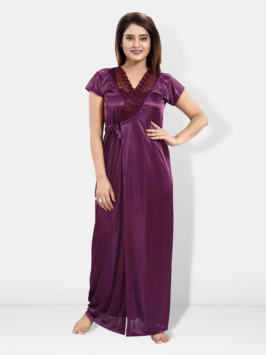 6 Pieces Satin Maxi Nightwear Set