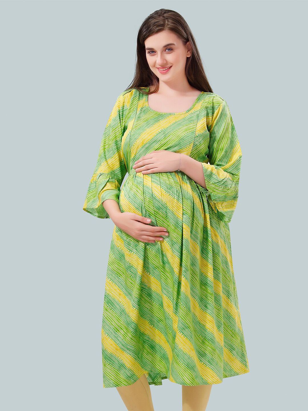 Be You Women Striped Bell Sleeves Maternity Kurta