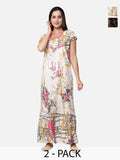 Be You Pack Of 2 Women Floral Printed Maxi Nightdress