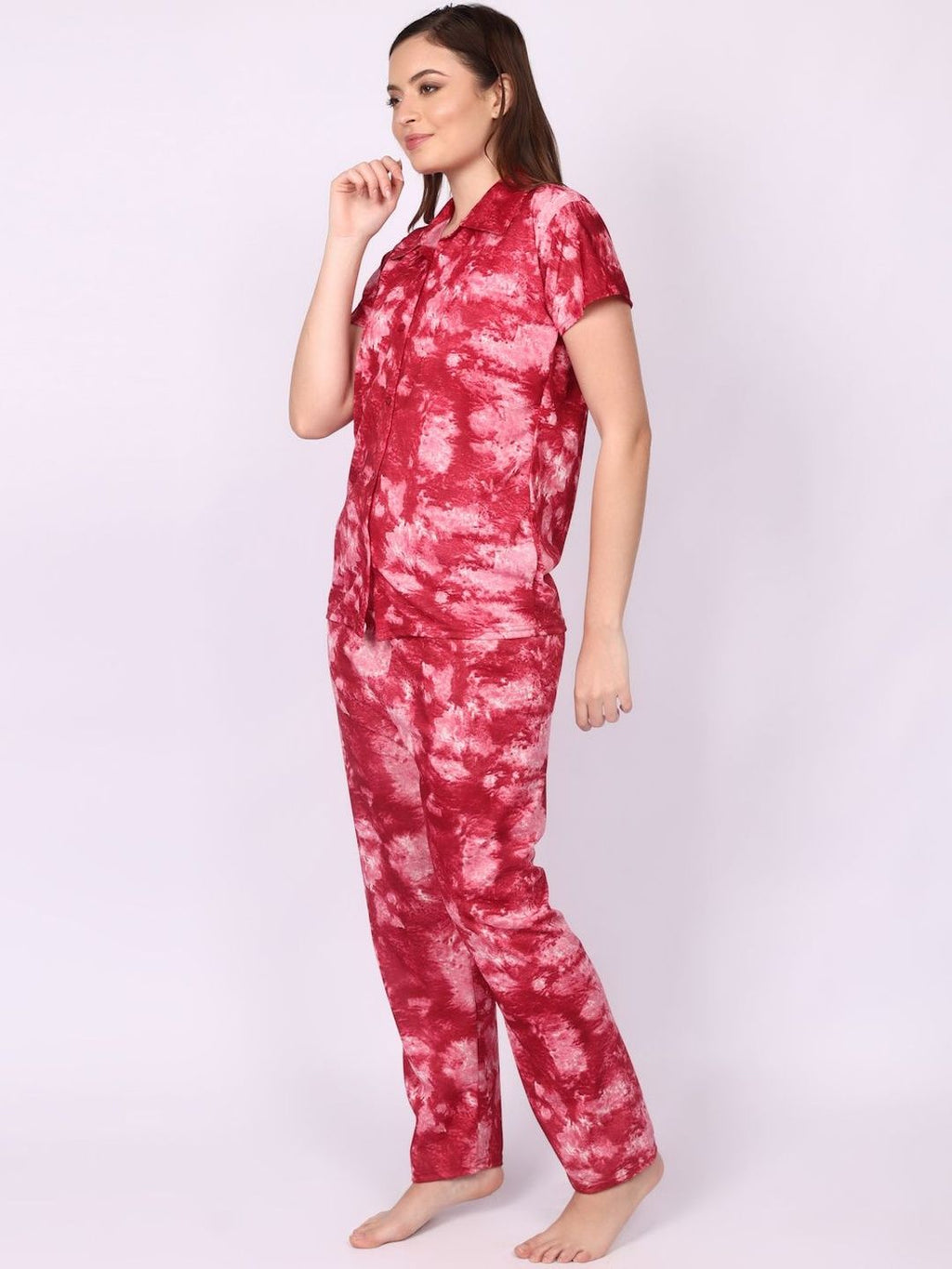 Women Tie-Dye Print Top & Pyjama Night Suit