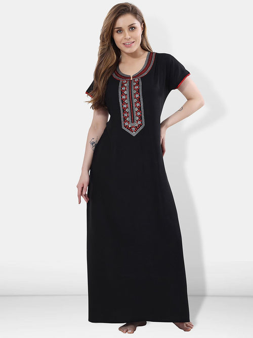 Be You Black Embroidered Maxi Nightdress