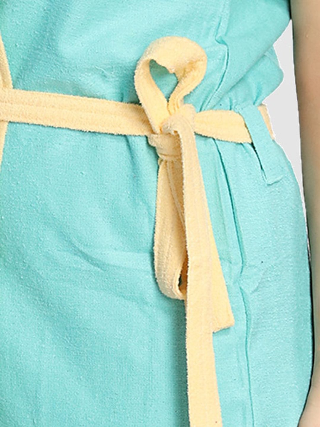 Two-Tone Blue Solid Cotton Drawstring Knee Length Bath Robe