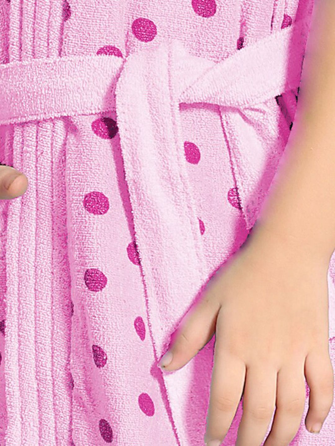 Pink Polka Dots Cotton Drawstring Knee Length Bath Robe