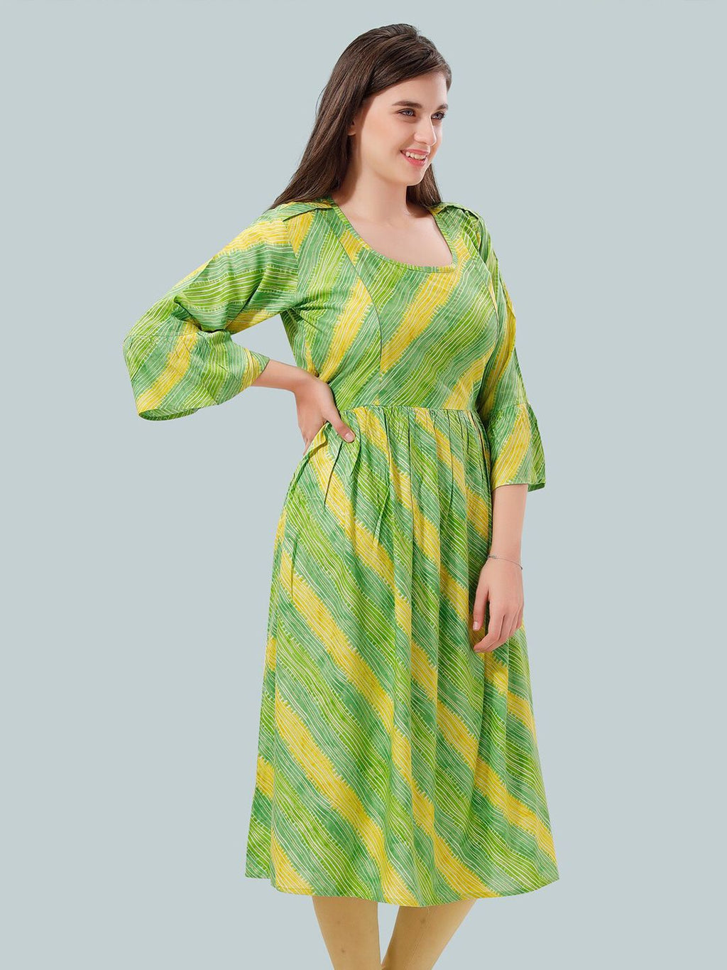Women Striped Bell Sleeves Maternity Kurta