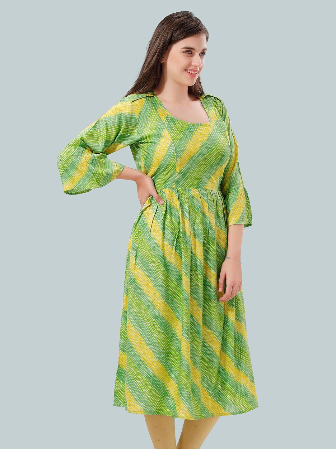 Women Striped Bell Sleeves Maternity Kurta