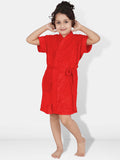 Be You Red Solid Cotton Drawstring Knee Length Bath Robe