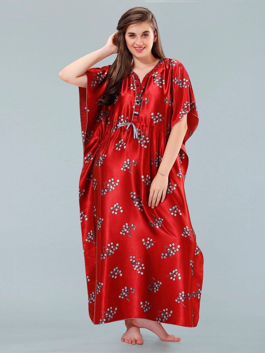 Be You Red Printed Maxi Kaftan Nightdress