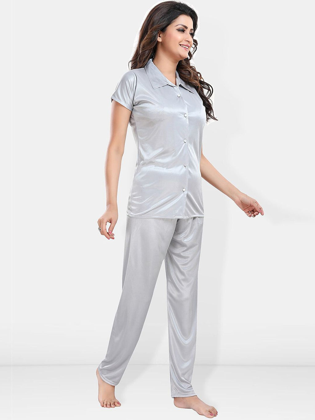 Lapel Collar Satin Night suit