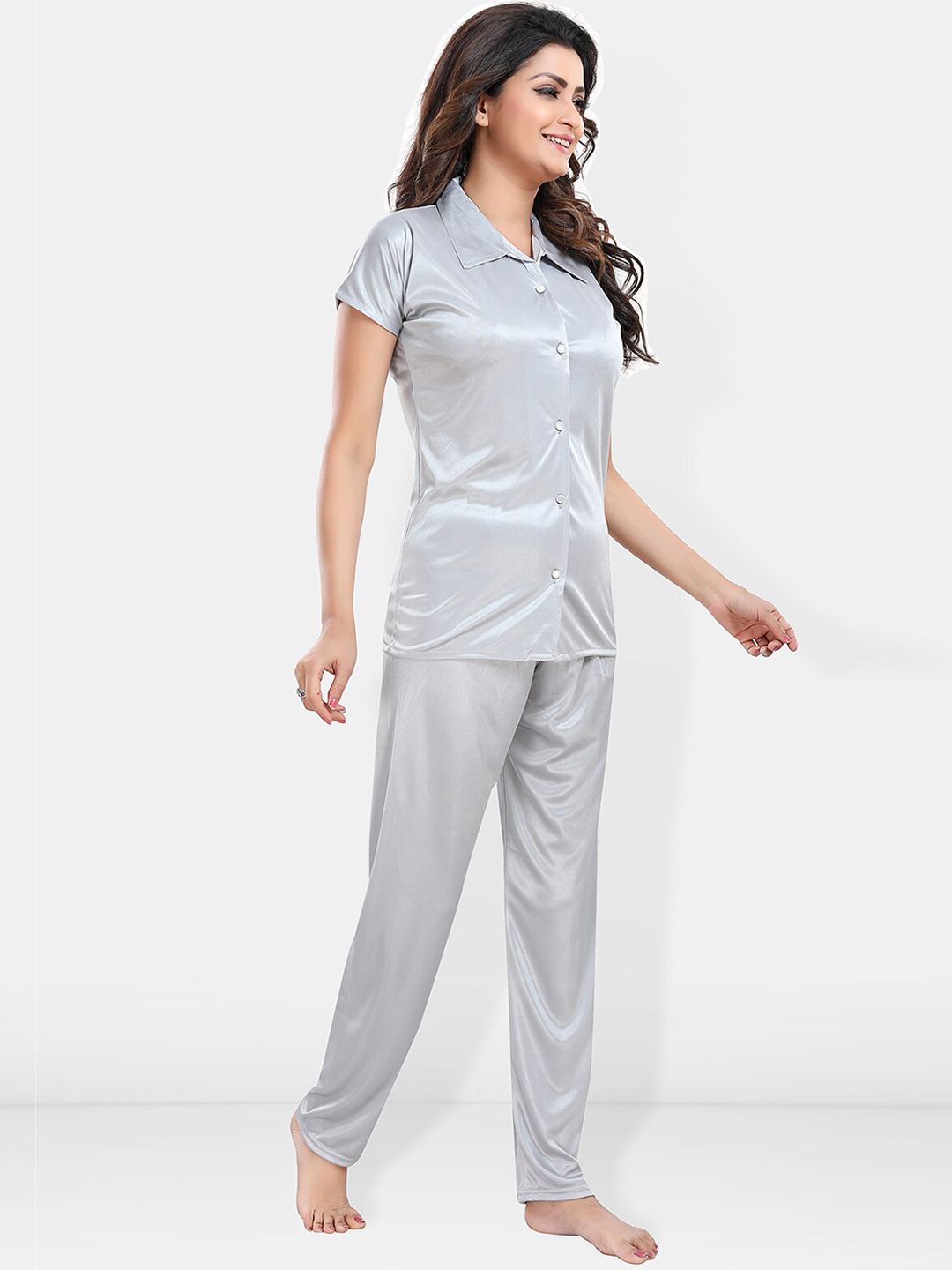 Lapel Collar Satin Night suit