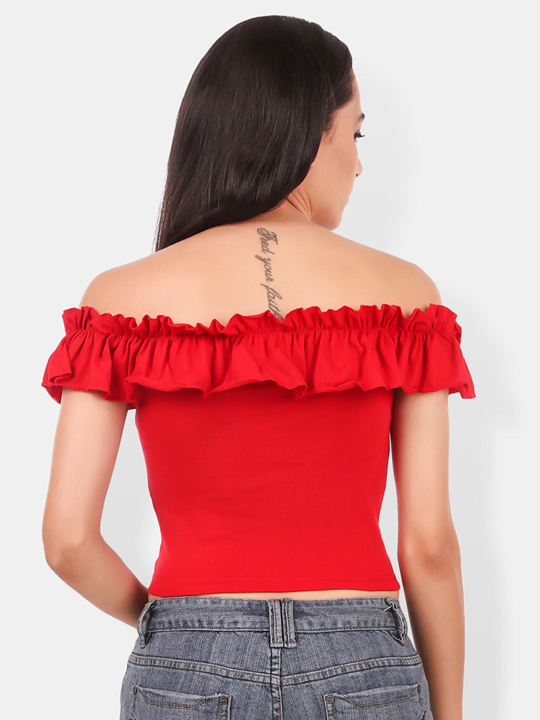 Off-Shoulder Ruffles Cotton Bardot Crop Top
