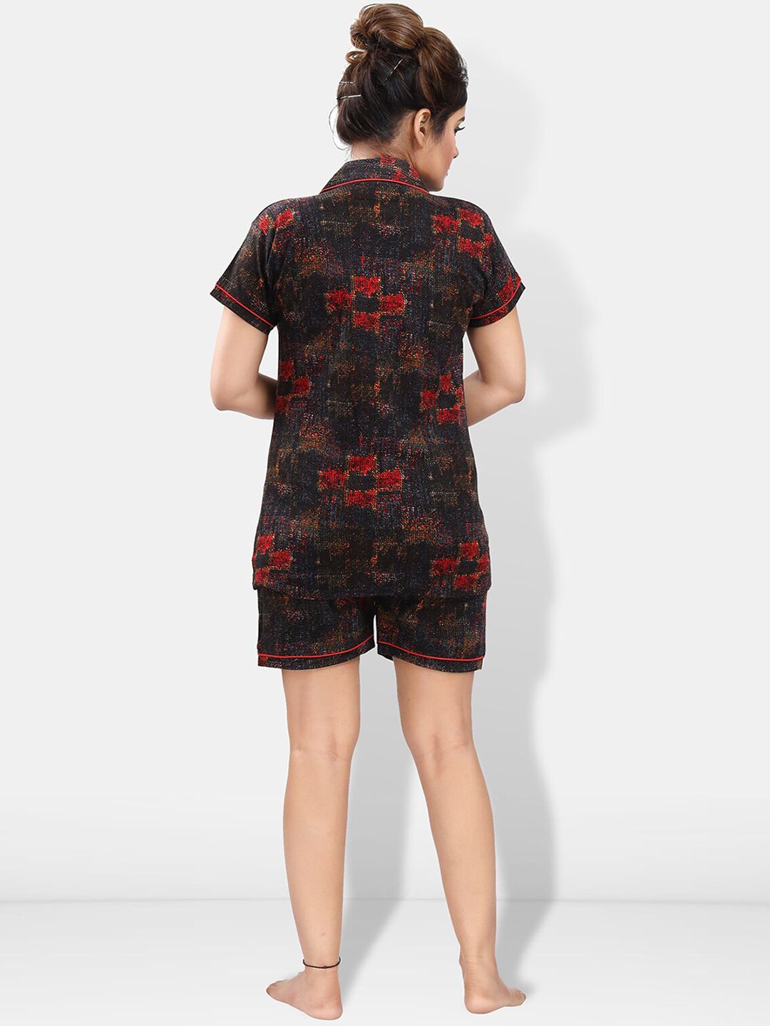 Pack Of 2 Lapel Collar Abstract Printed Night Suits