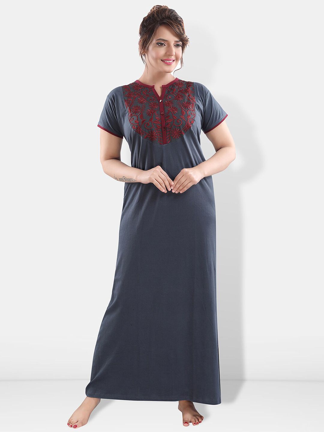 Be You Floral Embroidered Maxi Nightdress
