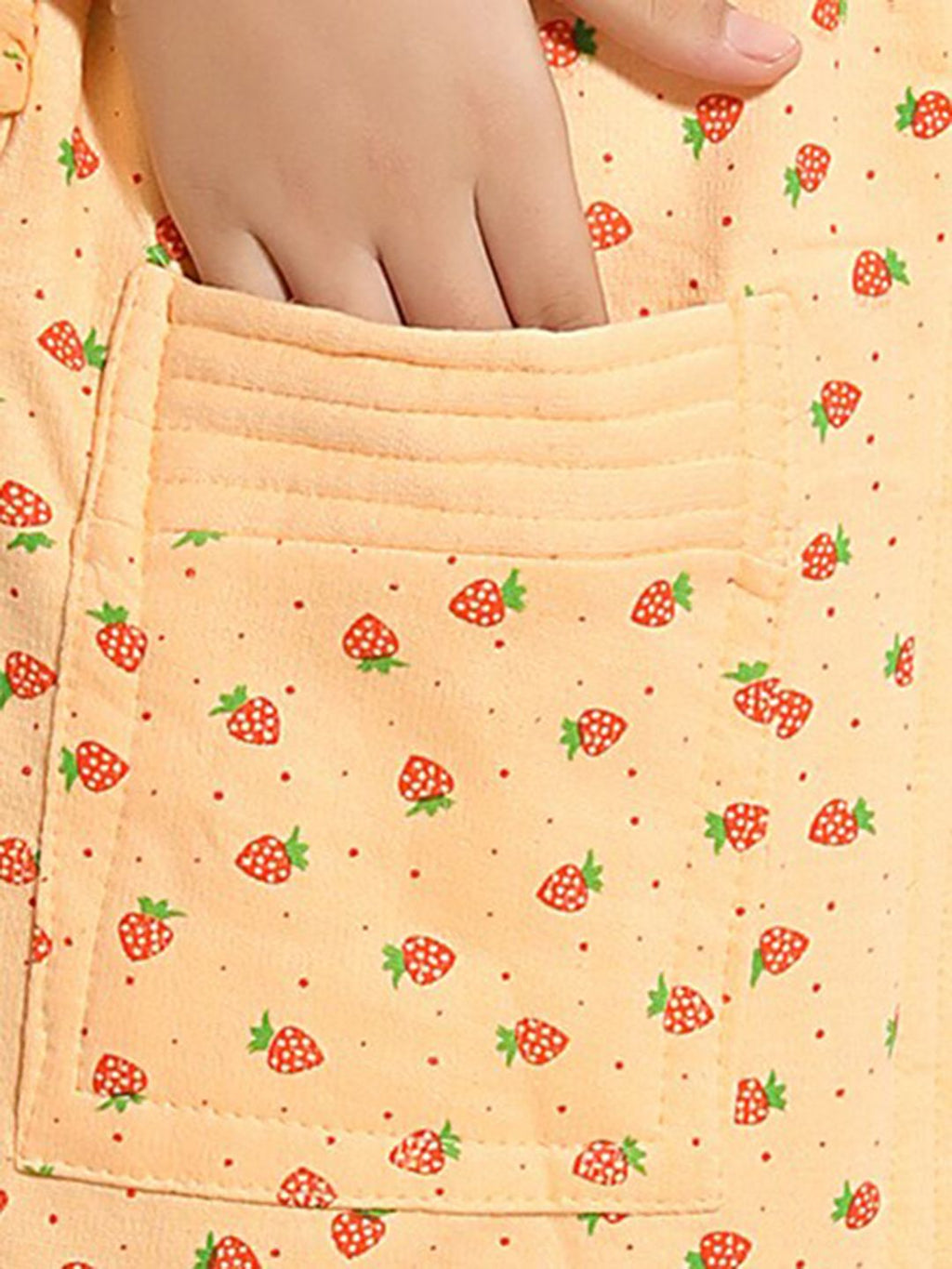 Strawberry Print Peach Conversational Cotton Drawstring Knee Length Bath Robe