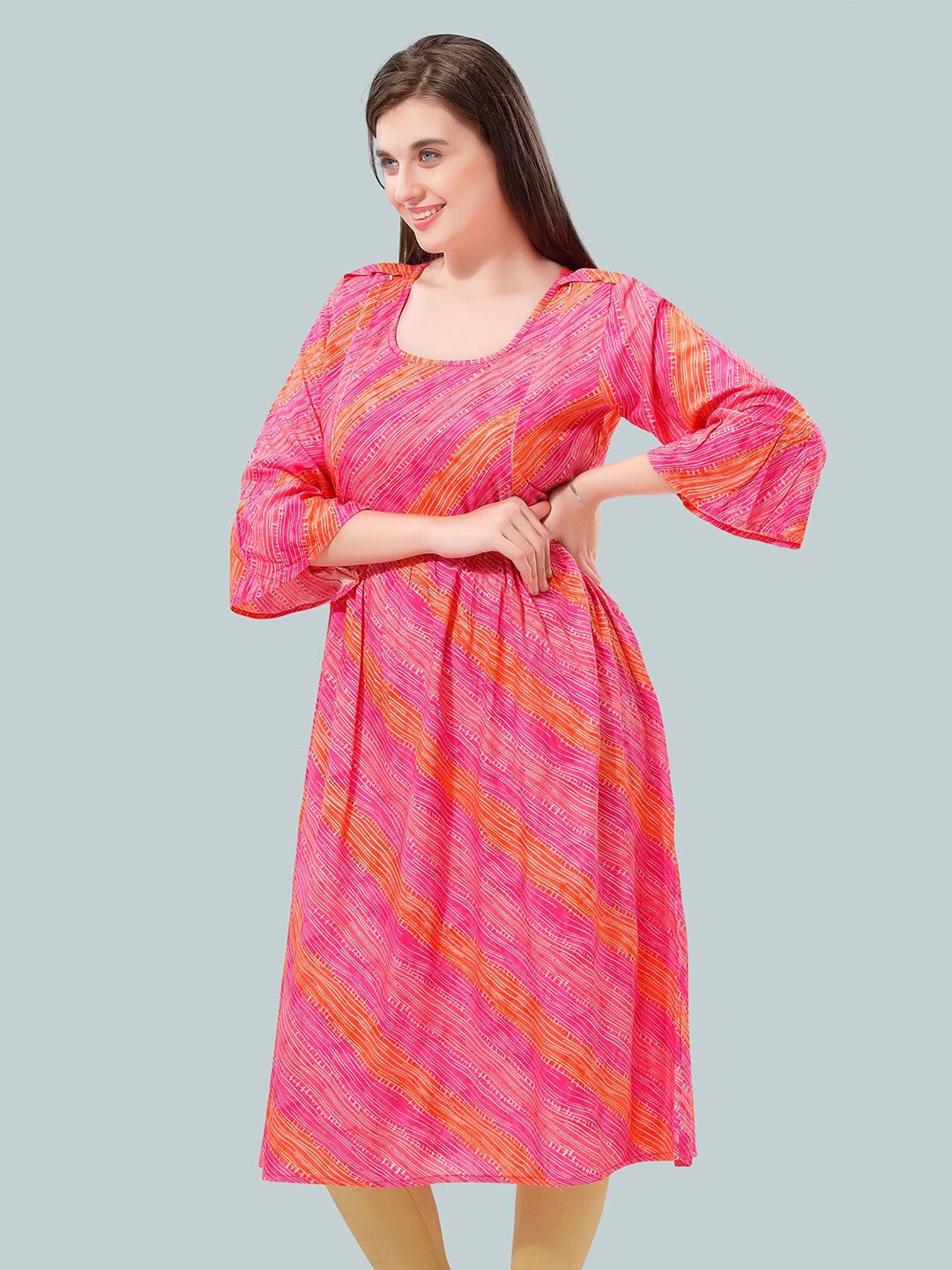 Be You Women Striped Bell Sleeves Maternity Kurta