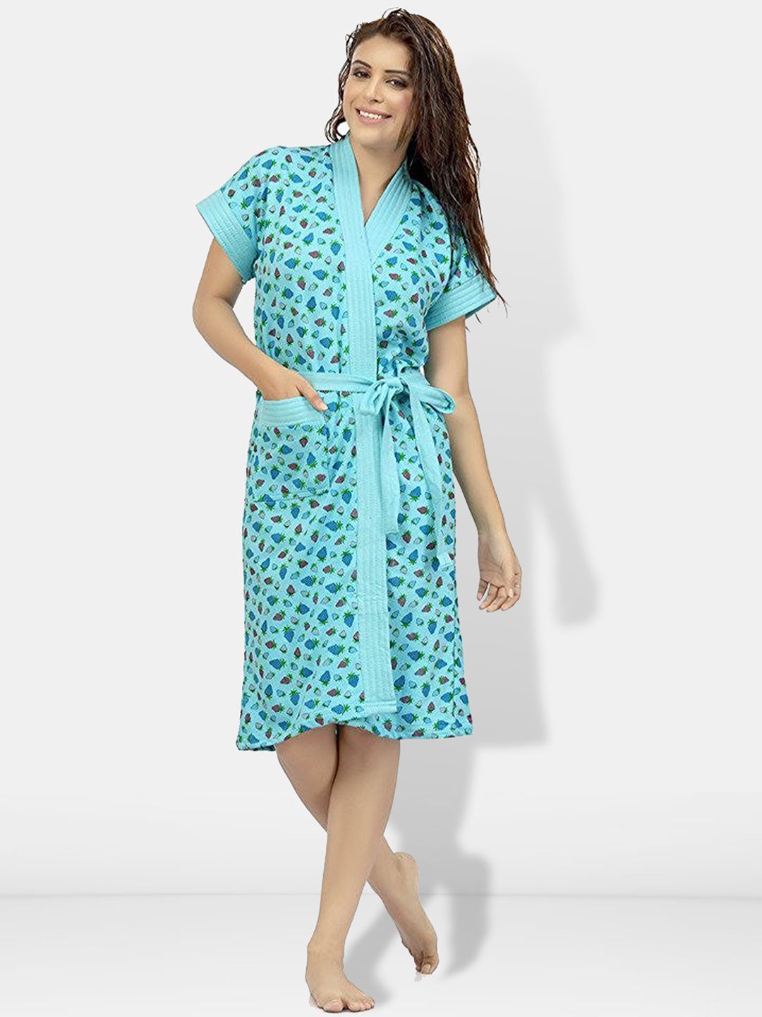 Be You Women Printed Cotton Anti-bacterial Super Soft Bath Robe With Belt