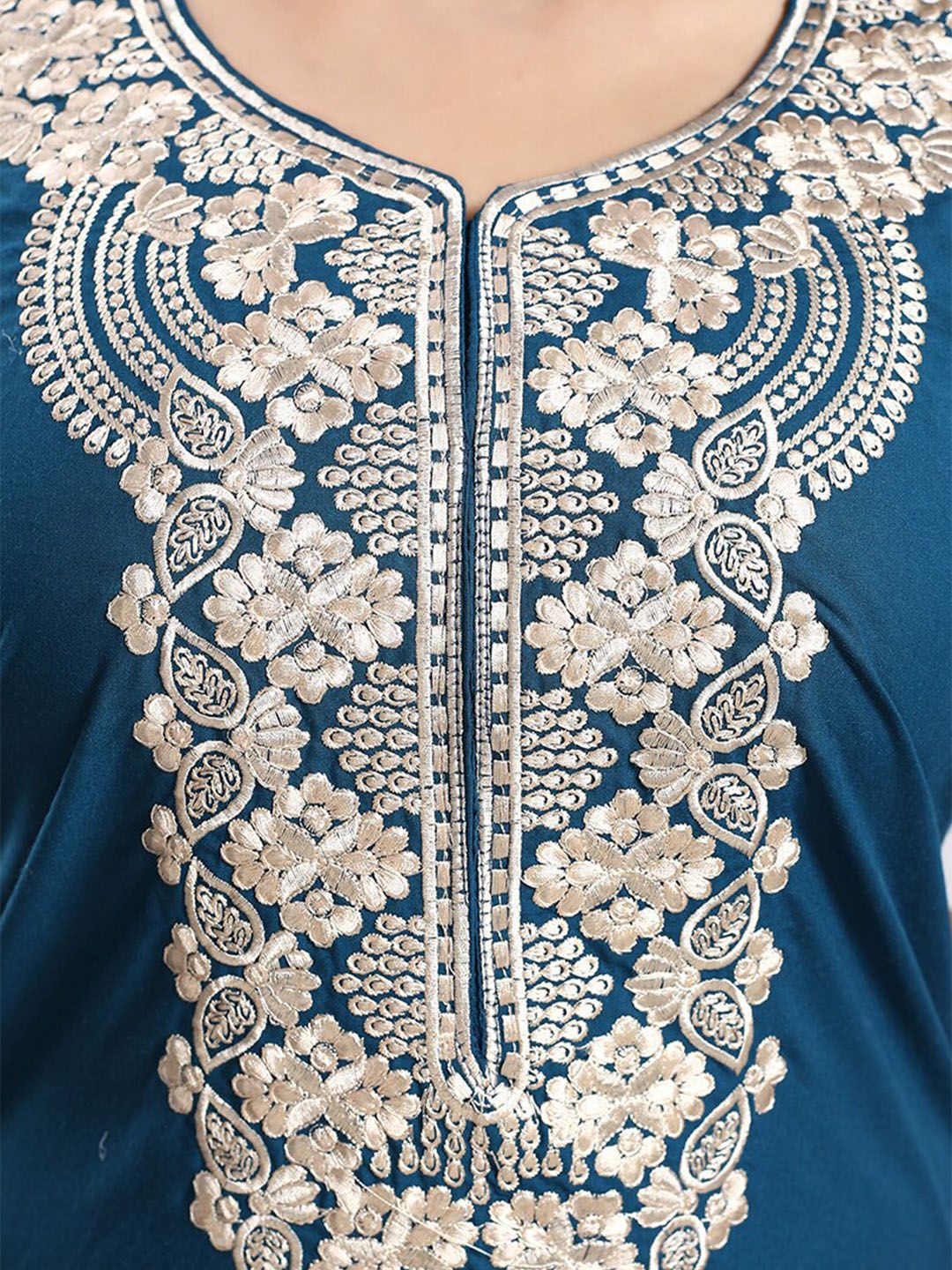 Ethnic Motifs Embroidered Maxi Nightdress