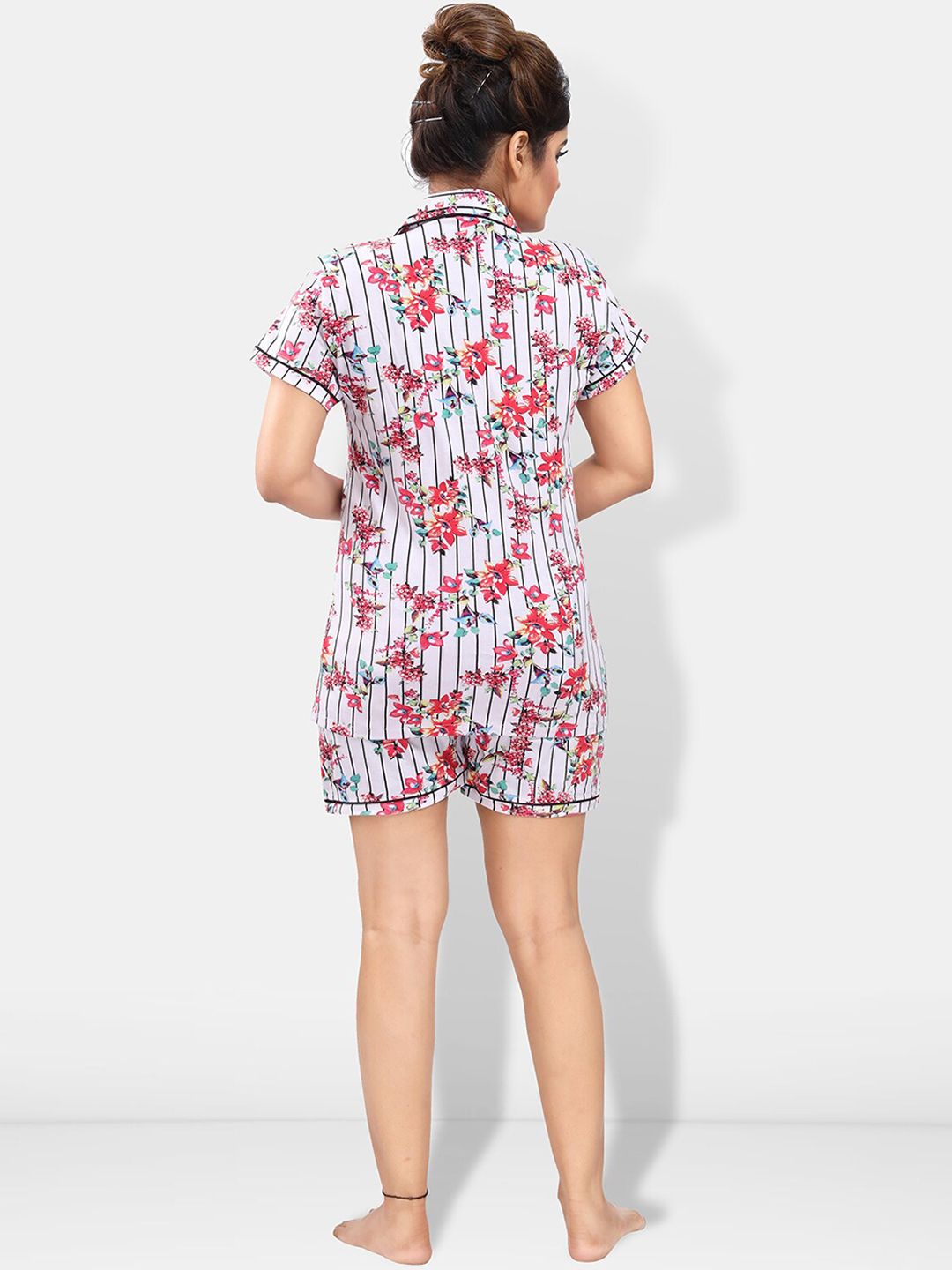 Pack Of 2 Lapel Collar Floral Printed Night Suits