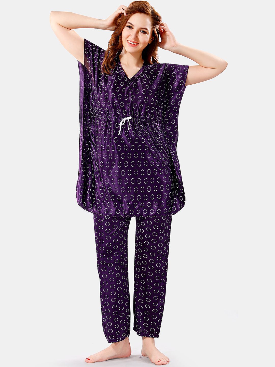 Be You Geometric Printed Satin Night Suit