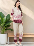 Printed Mandarin Collar Tunic With Trousers