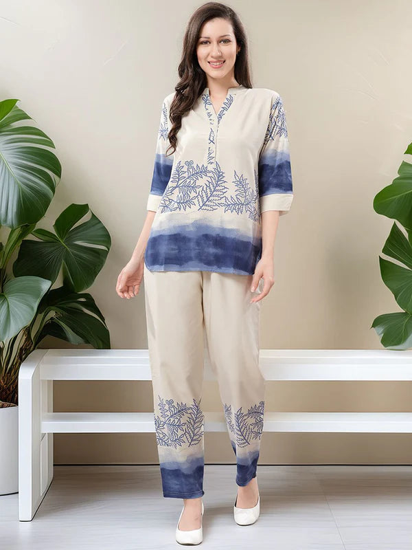 Beige & Indigo Tunic Co-ord Set