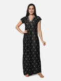Be You Women Black Printed Maxi Maternity Nightdress