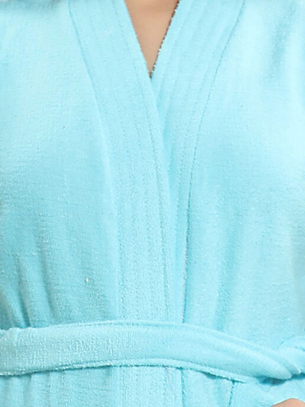 Blue Solid Cotton Drawstring Knee Length Bath Robe