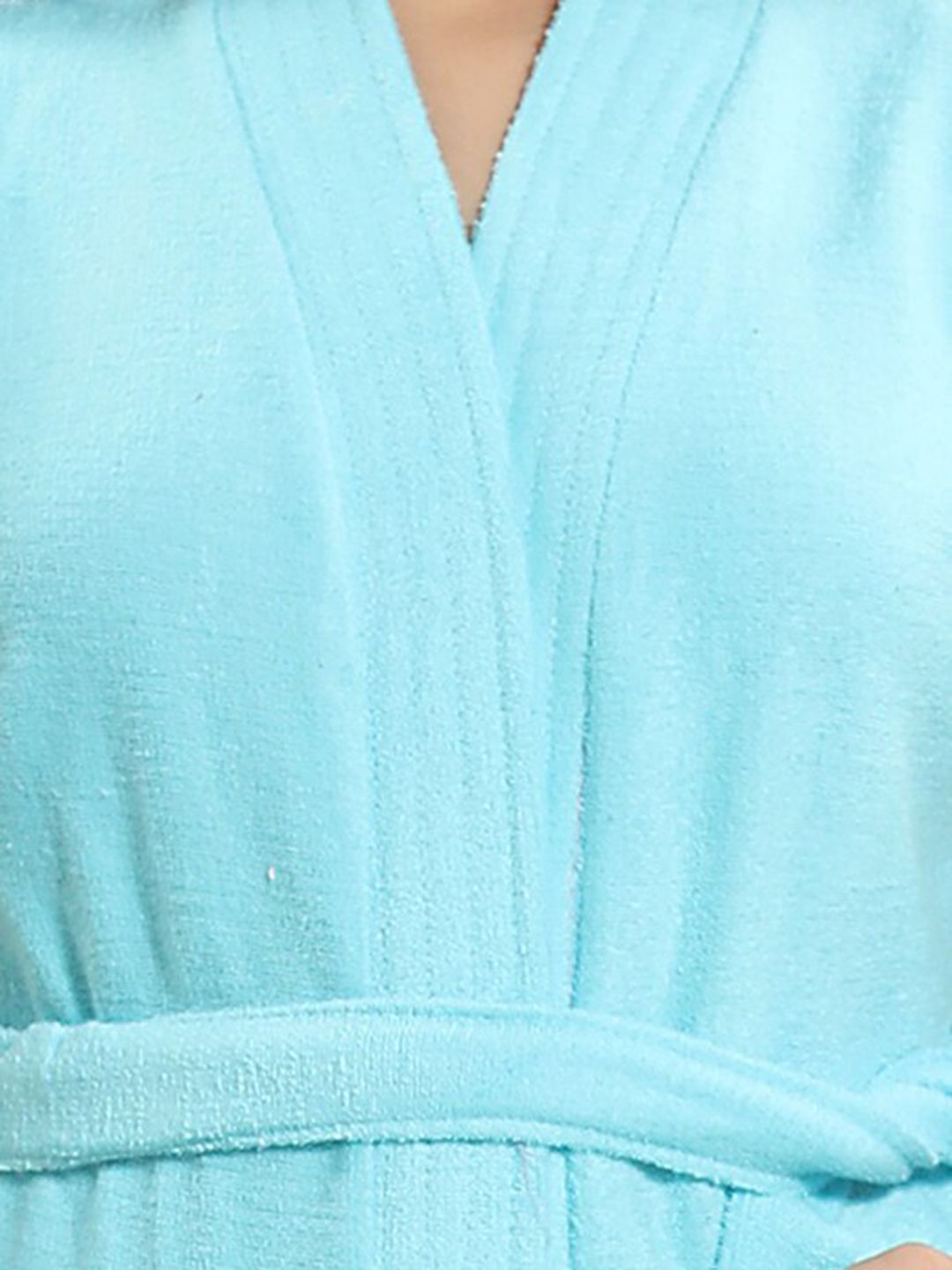 Blue Solid Cotton Drawstring Knee Length Bath Robe
