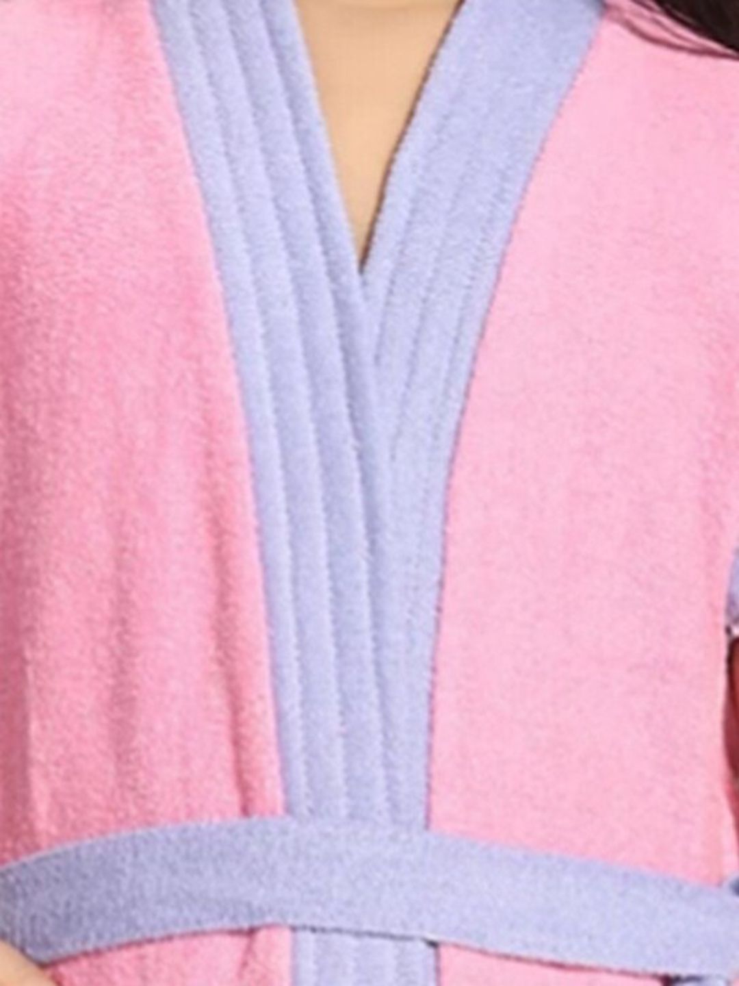 Two-Tone Pink Solid Cotton Drawstring Knee Length Bath Robe