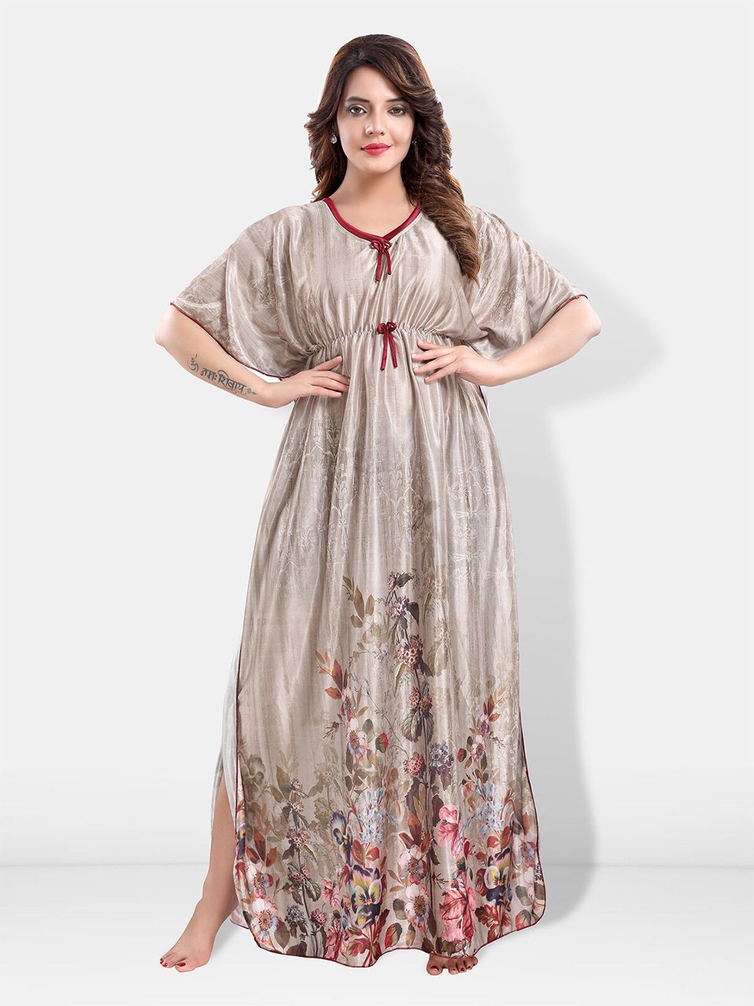 Be You Floral Printed Satin Kaftan Nightdress