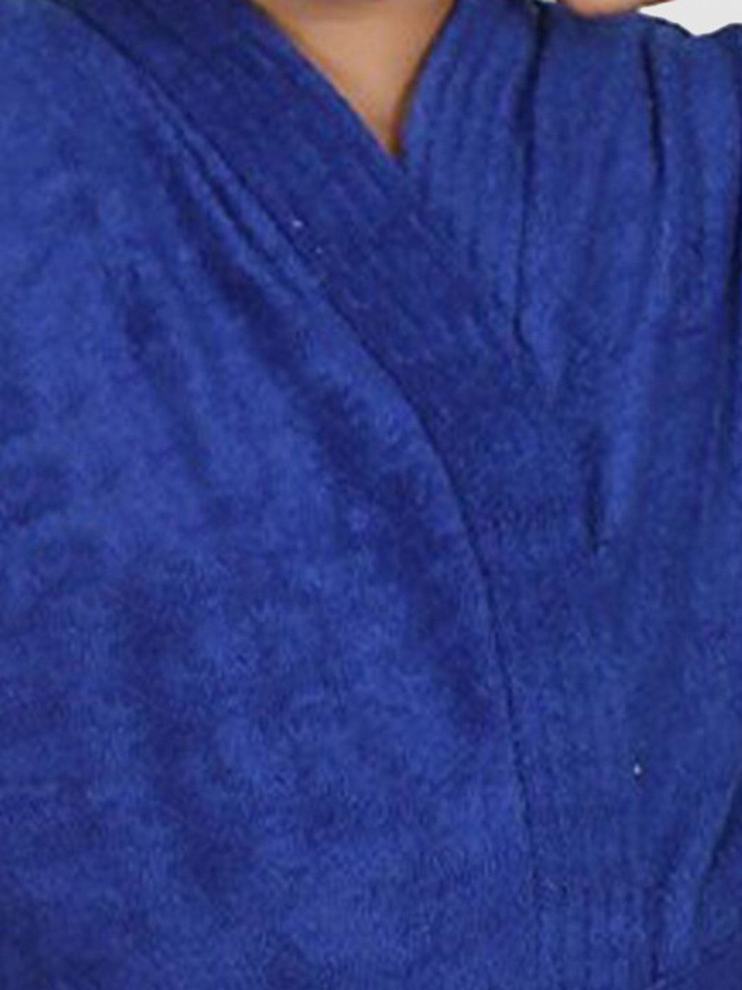 Blue Solid Cotton Drawstring Knee Length Bath Robe