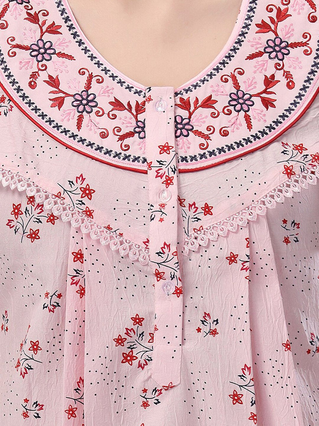 Floral Printed Embroidered Maxi Nightdress