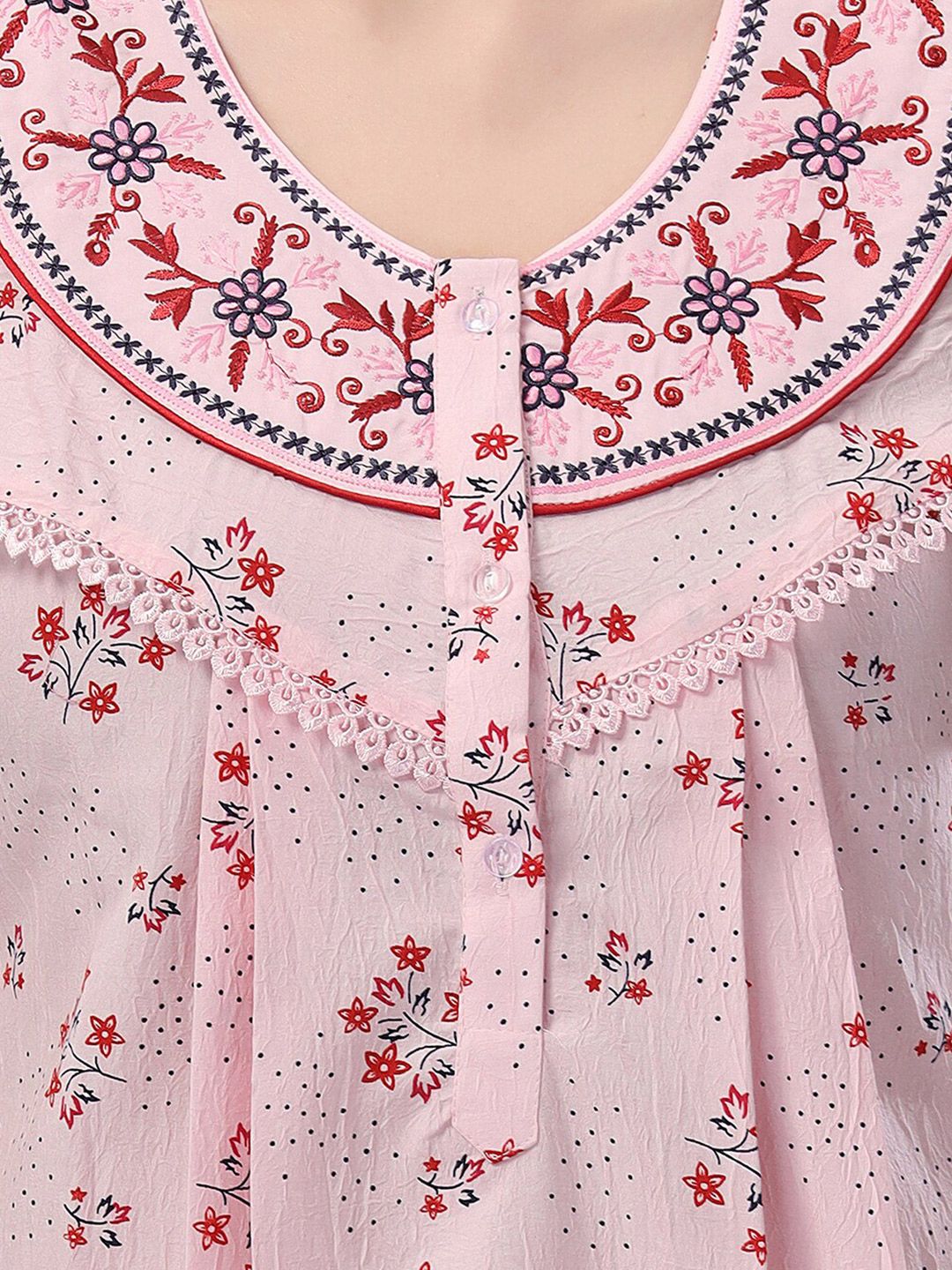 Floral Printed Embroidered Maxi Nightdress