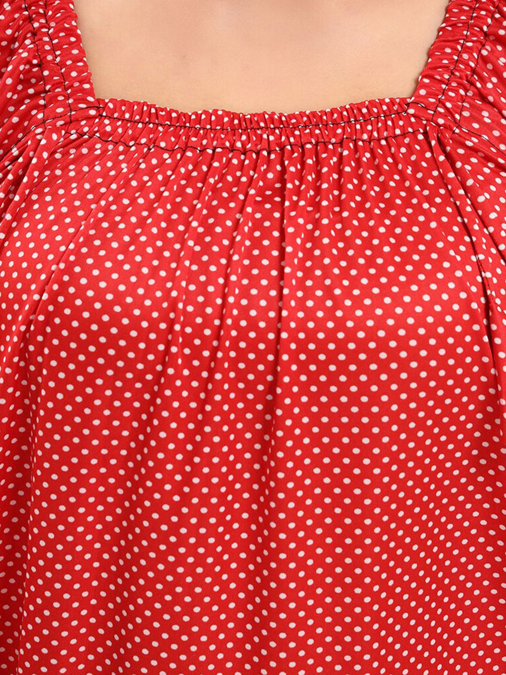 Polka Dots Printed Square Neck Satin Maxi Nightdress
