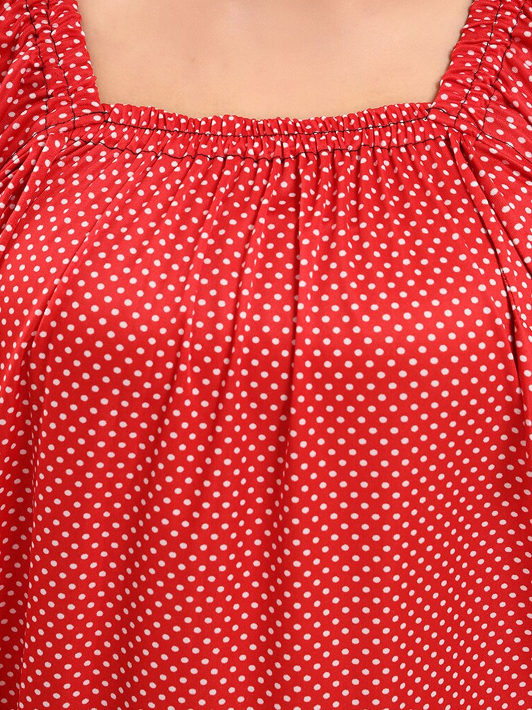 Polka Dots Printed Square Neck Satin Maxi Nightdress