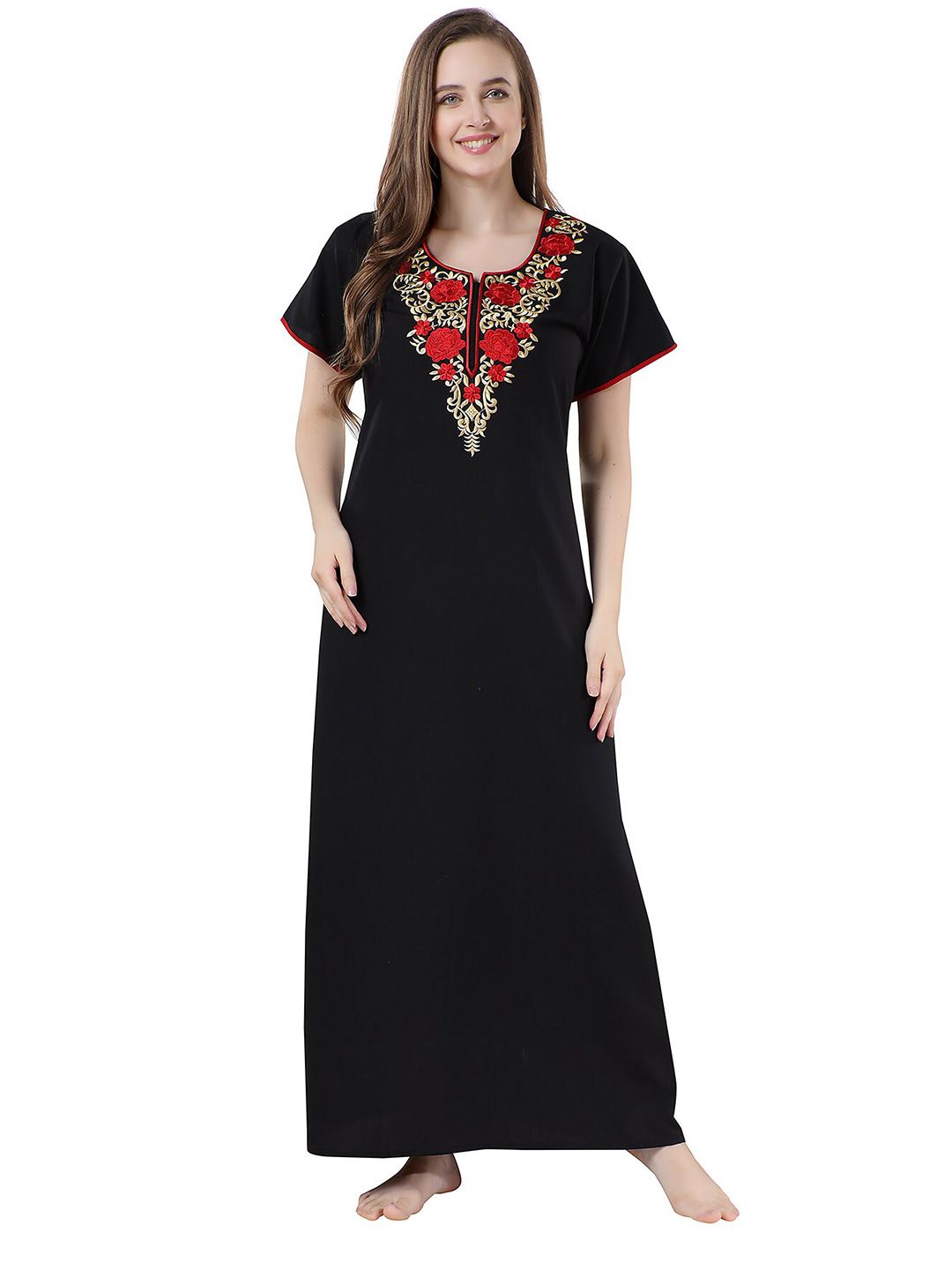 Be You Black Embroidered Maxi Nightdress