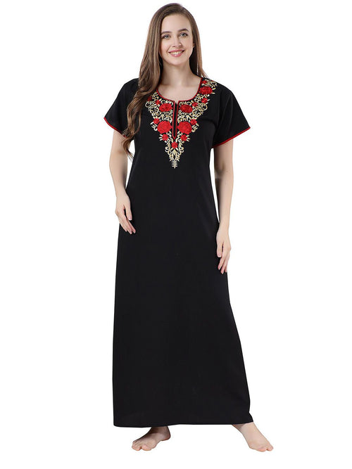 Be You Black Embroidered Maxi Nightdress