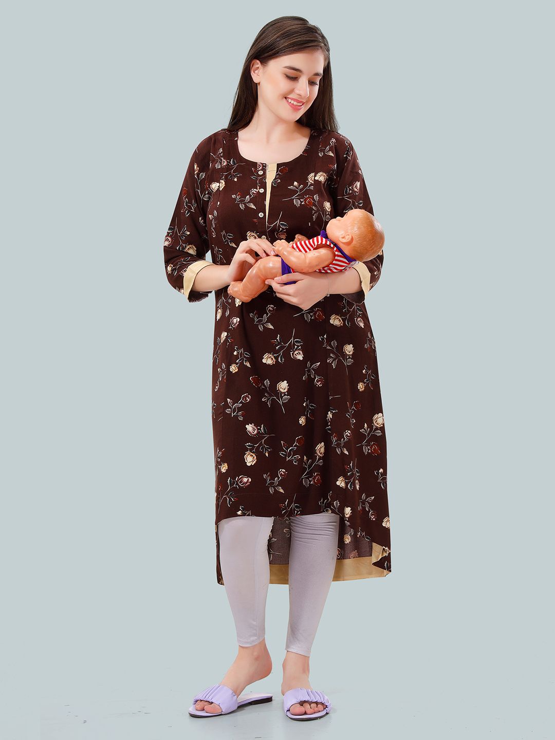 Floral Printed High Low Hem Maternity Feeding Kurta